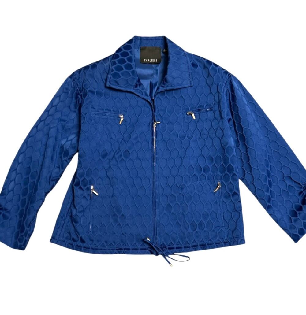EUC Carlisle Short Zip Jacket Honeycomb Embossed Deep Royal Blue Short Jacket 14